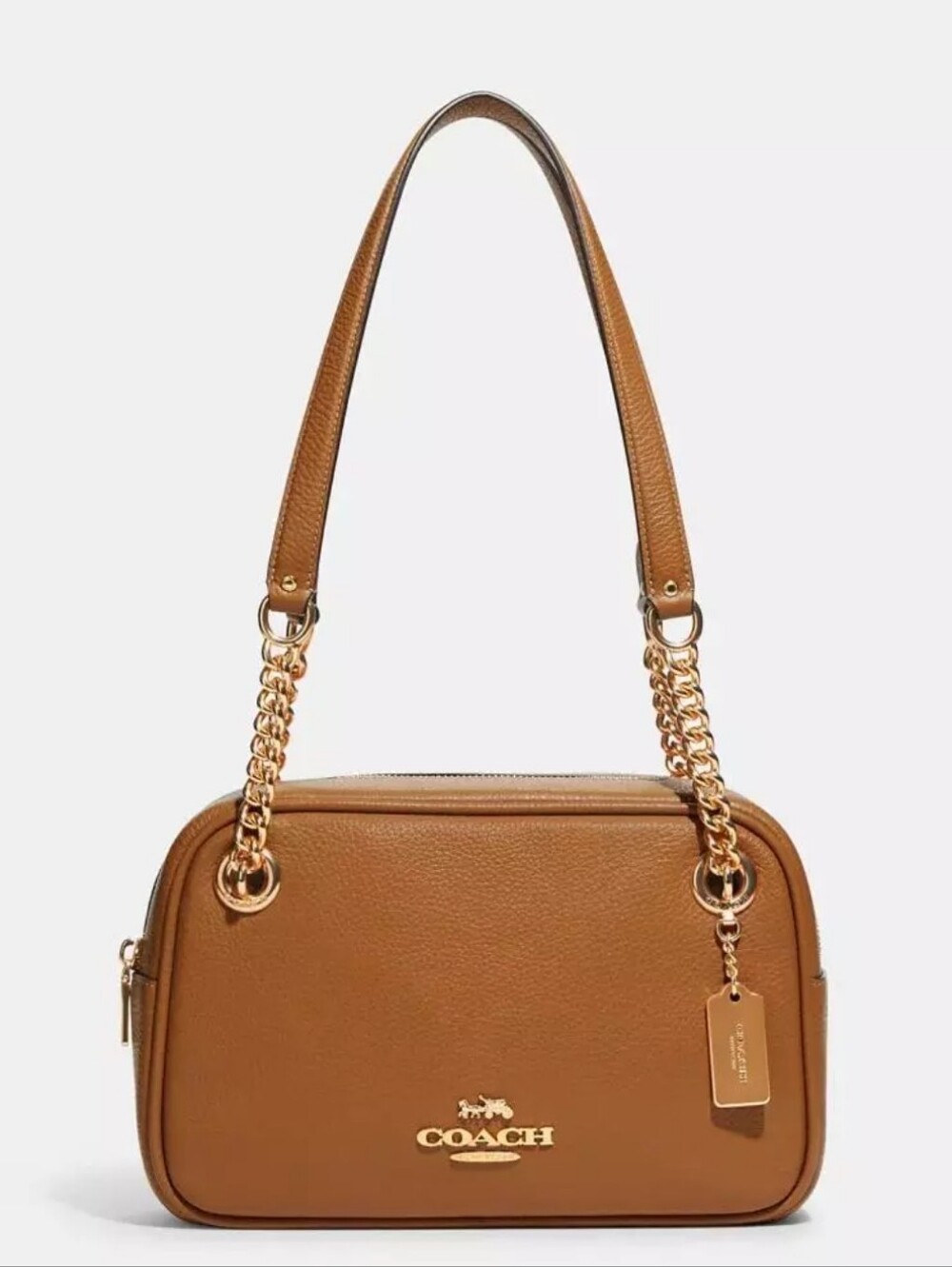 💛👜 COACH Tan Pebbled Leather Shoulder Bag with Gold Hardware 👜💛